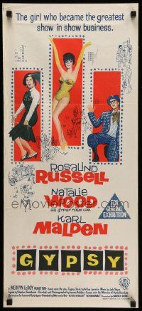6k817 GYPSY Aust daybill '62 wonderful artwork of Rosalind Russell & sexiest Natalie Wood!