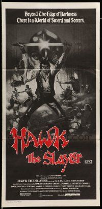 6k825 HAWK THE SLAYER Aust daybill '80 cool artwork of hero Jack Palance holding sword over head!