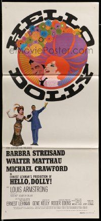 6k827 HELLO DOLLY Aust daybill '70 art of Barbra Streisand & Walter Matthau by Richard Amsel!