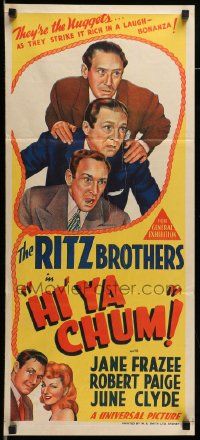 6k831 HI'YA CHUM Aust daybill '43 The Ritz Brothers in cowboy outfits + Jane Frazee!