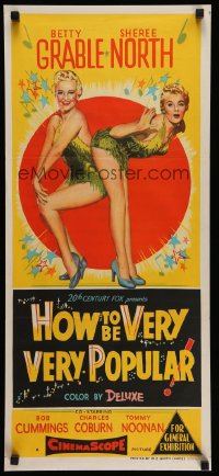 6k834 HOW TO BE VERY, VERY POPULAR Aust daybill '55 sexy students Betty Grable & Sheree North!