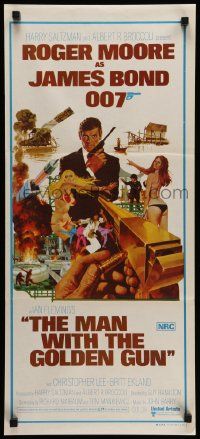 6k865 MAN WITH THE GOLDEN GUN Aust daybill '74 art of Roger Moore as James Bond by McGinnis!