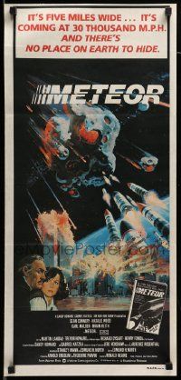 6k870 METEOR Aust daybill '79 Sean Connery, Natalie Wood, cool sci-fi artwork by Michael Whipple!