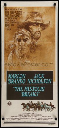 6k872 MISSOURI BREAKS Aust daybill '76 art of Marlon Brando & Jack Nicholson by Bob Peak!
