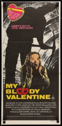 6k879 MY BLOODY VALENTINE Aust daybill '81 Paul Kelman, Harry's out to steal your heart!