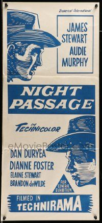 6k885 NIGHT PASSAGE Aust daybill R60s art of Jimmy Stewart & Audie Murphy!