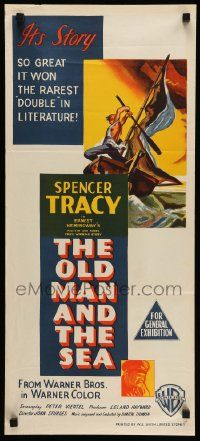 6k892 OLD MAN & THE SEA Aust daybill '58 Spencer Tracy, Ernest Hemingway, John Sturges, dramatic!