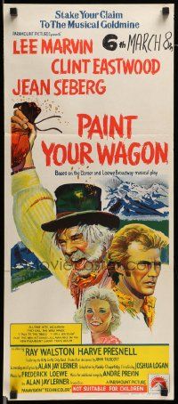 6k895 PAINT YOUR WAGON Aust daybill '69 art of Clint Eastwood, Lee Marvin & pretty Jean Seberg!