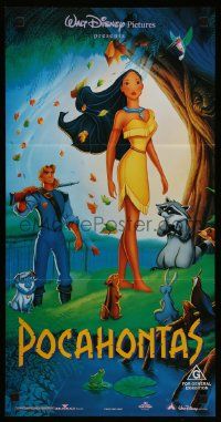 6k908 POCAHONTAS Aust daybill '95 Walt Disney, John Smith and title character during the day!