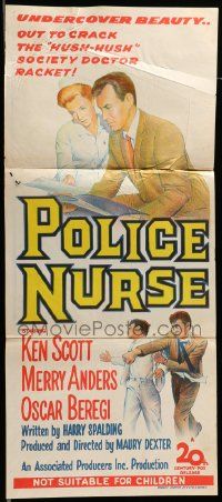 6k910 POLICE NURSE Aust daybill '63 pretty nurse Merry Anders, Ken Scott, thriller!