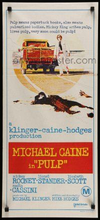 6k911 PULP Aust daybill '72 Michael Caine, wild murder artwork of girl run over by truck!