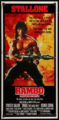 6k915 RAMBO FIRST BLOOD PART II Aust daybill '85 no man, no law, no war can stop Stallone!