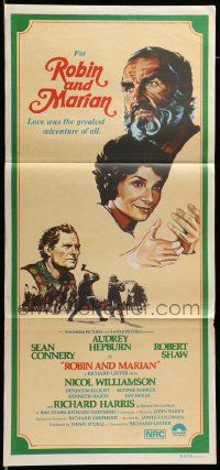 6k927 ROBIN & MARIAN Aust daybill '76 art of Sean Connery & Audrey Hepburn by Drew Struzan!