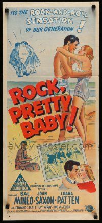 6k930 ROCK PRETTY BABY Aust daybill '57 Sal Mineo, rock 'n roll sensation of our generation!