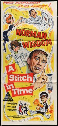 6k958 STITCH IN TIME Aust daybill '63 Norman Wisdom, Edward Chapman, wacky different art!