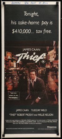 6k968 THIEF Aust daybill '81 Michael Mann, really cool image of James Caan!