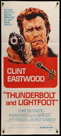 6k970 THUNDERBOLT & LIGHTFOOT Aust daybill '74 art of Clint Eastwood with guns by Ken Barr!