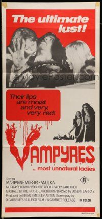 6k977 VAMPYRES Aust daybill '76 sexy unnatural female vampires feeding on shirtless man!