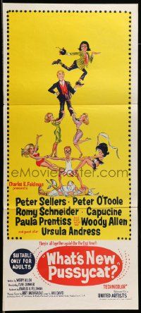6k984 WHAT'S NEW PUSSYCAT Aust daybill '65 Frank Frazetta art of Woody Allen, O'Toole & sexy babes!