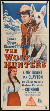 6k990 WOLF HUNTERS Aust daybill '49 Budd Boetticher directed, Kirby Grant, James Curwood western!
