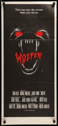 6k991 WOLFEN Aust daybill '82 cool different horror artwork of huge red werewolf eyes!