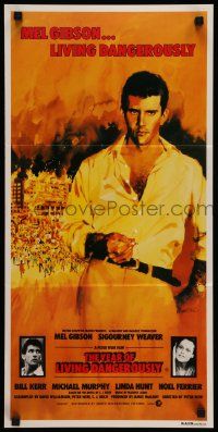 6k995 YEAR OF LIVING DANGEROUSLY Aust daybill '82 Peter Weir, great art of Mel Gibson by Stapleton!