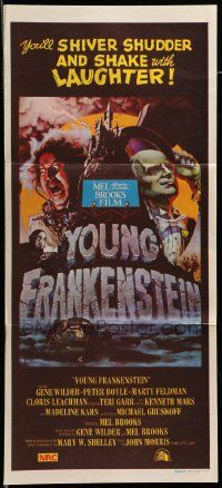 6k997 YOUNG FRANKENSTEIN Aust daybill '75 Mel Brooks, art of Gene Wilder, Boyle & Feldman!