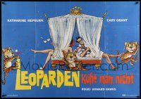 6k245 BRINGING UP BABY German 33x47 '66 Katharine Hepburn, Cary Grant & leopard, Howard Hawks!