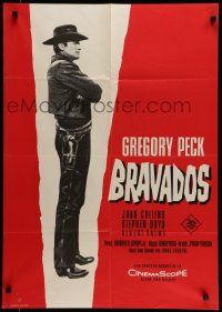 6k303 BRAVADOS German '58 different full-length image of cowboy Gregory Peck with gun!