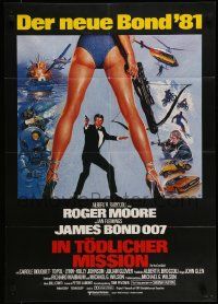 6k339 FOR YOUR EYES ONLY German '81 artwork of Roger Moore as James Bond & sexy legs by Bysouth!