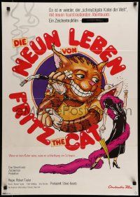 6k386 NINE LIVES OF FRITZ THE CAT German '74 AIP, Robert Crumb, great art of smoking cartoon feline!