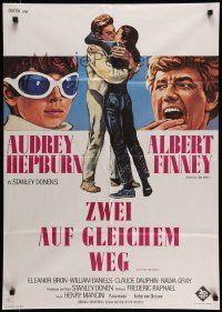 6k417 TWO FOR THE ROAD German '67 different art of Audrey Hepburn & Albert Finney, Stanley Donen!