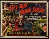 6p091 CITY THAT NEVER SLEEPS style B 1/2sh '53 Young, Powers, cool of gunfight in Chicago!