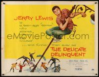 6p113 DELICATE DELINQUENT style B 1/2sh '57 teen-age terror Jerry Lewis hanging from light post!