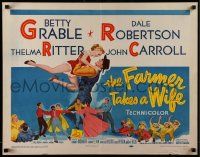 6p148 FARMER TAKES A WIFE 1/2sh '53 artwork of Dale Robertson holding up sexy Betty Grable!