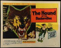 6p208 HOUND OF THE BASKERVILLES style A 1/2sh '59 art of blood-dripping dog & terrified girl!