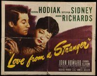 6p254 LOVE FROM A STRANGER 1/2sh '47 Sylvia Sidney resists John Hodiak, Agatha Christie story!