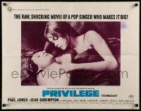 6p346 PRIVILEGE 1/2sh '67 Jean Shrimpton, a shocking movie of a pop singer who makes it big!