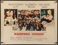 6p356 RAINTREE COUNTY style B 1/2sh '57 art of Montgomery Clift, Elizabeth Taylor & Eva Marie Saint!