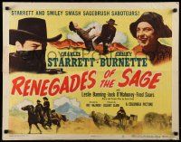6p360 RENEGADES OF THE SAGE 1/2sh '49 western art of cowboys Charles Starrett & Smiley Burnette!