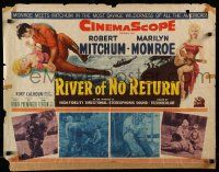 6p367 RIVER OF NO RETURN 1/2sh '54 great art of Robert Mitchum holding down Marilyn Monroe!