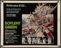 6p403 SOYLENT GREEN 1/2sh '73 art of Charlton Heston trying to escape riot control by John Solie!