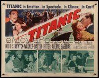 6p446 TITANIC 1/2sh '53 great artwork of Clifton Webb & Barbara Stanwyck on legendary ship!