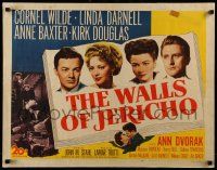 6p469 WALLS OF JERICHO 1/2sh '48 art of Cornel Wilde, Darnell, Ann Baxter & Kirk Douglas!