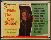6p479 WHILE THE CITY SLEEPS style A 1/2sh '56 art of Rhonda Fleming in bikini, Fritz Lang noir!