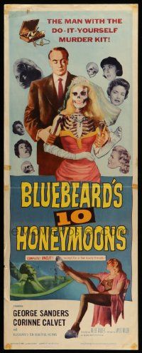 6p534 BLUEBEARD'S 10 HONEYMOONS insert '60 wild art of George Sanders with skeleton bride!