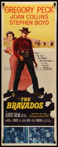 6p538 BRAVADOS insert '58 full-length art of cowboy Gregory Peck with gun & sexy Joan Collins!