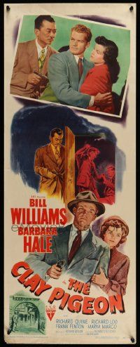 6p551 CLAY PIGEON insert '49 Barbara Hale & Bill Williams, Widhoff film noir art!