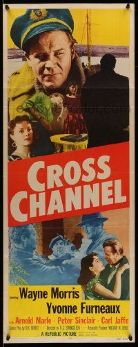 6p559 CROSS CHANNEL insert '55 film noir, close-up image of sailor Wayne Morris, Yvonne Furneaux