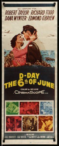 6p566 D-DAY THE SIXTH OF JUNE insert '56 romantic art of Robert Taylor & sexy Dana Wynter in WWII!